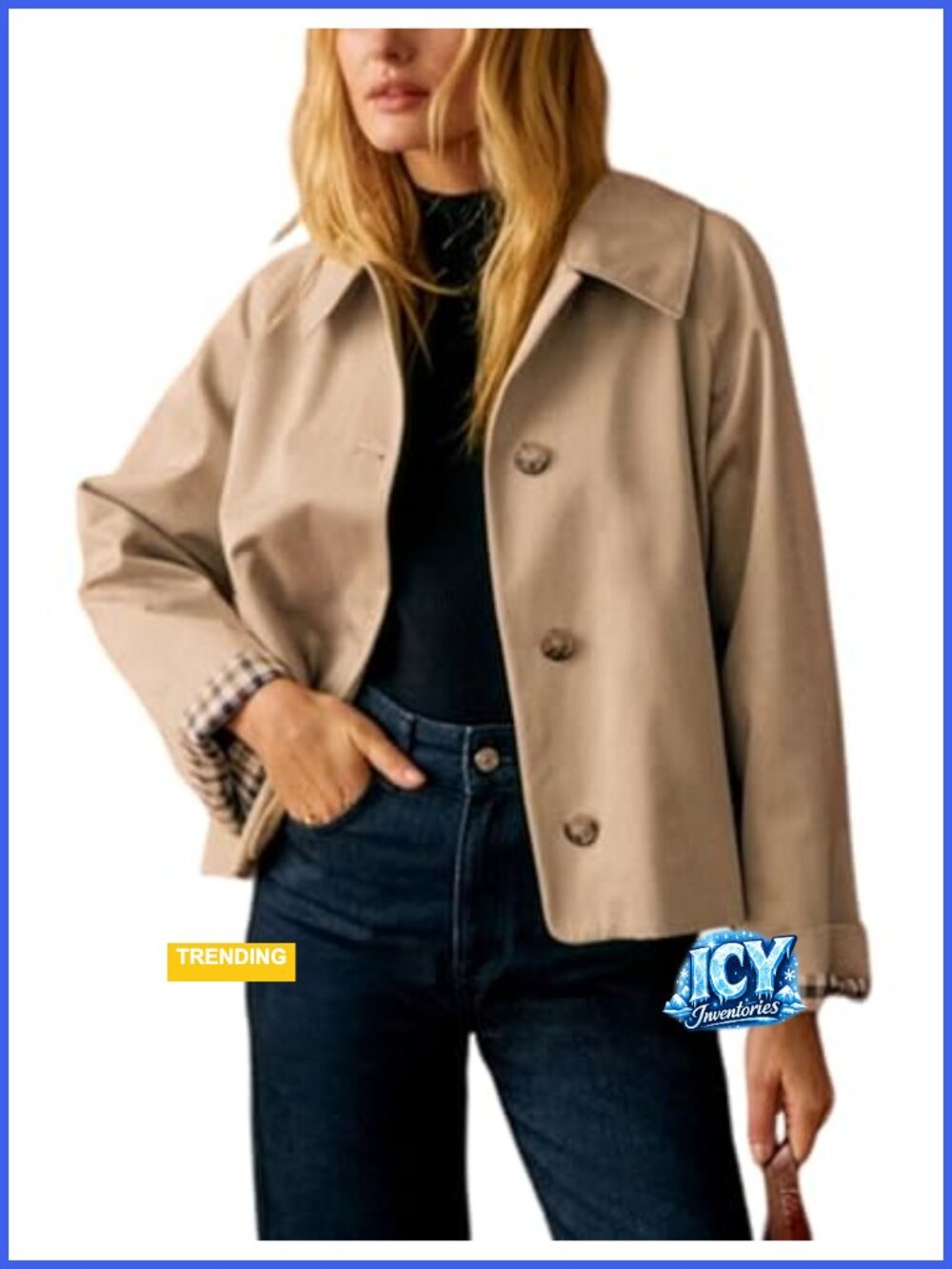 Women's Oversized Casual Trench Coat with Plaid Lining Long Sleeve Polyester